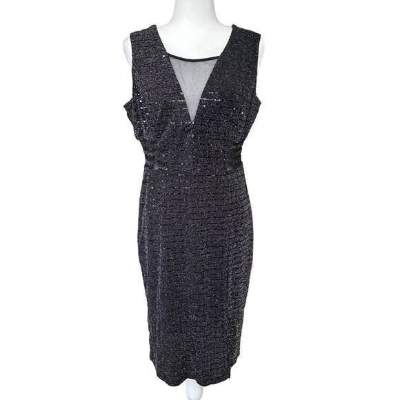 Alexa B Nites Dresses & Skirts - Alexa B Nites Black Metallic Sequin Leg Slit Midi Dress Size 14W